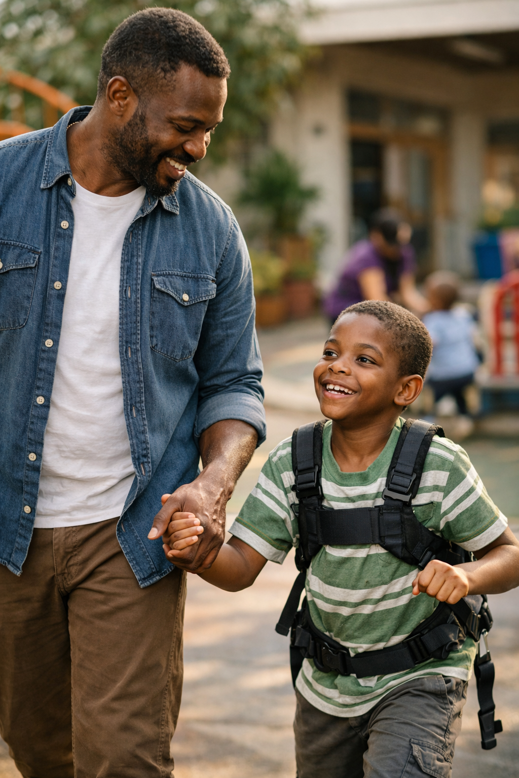 Father supporting child with special needs
